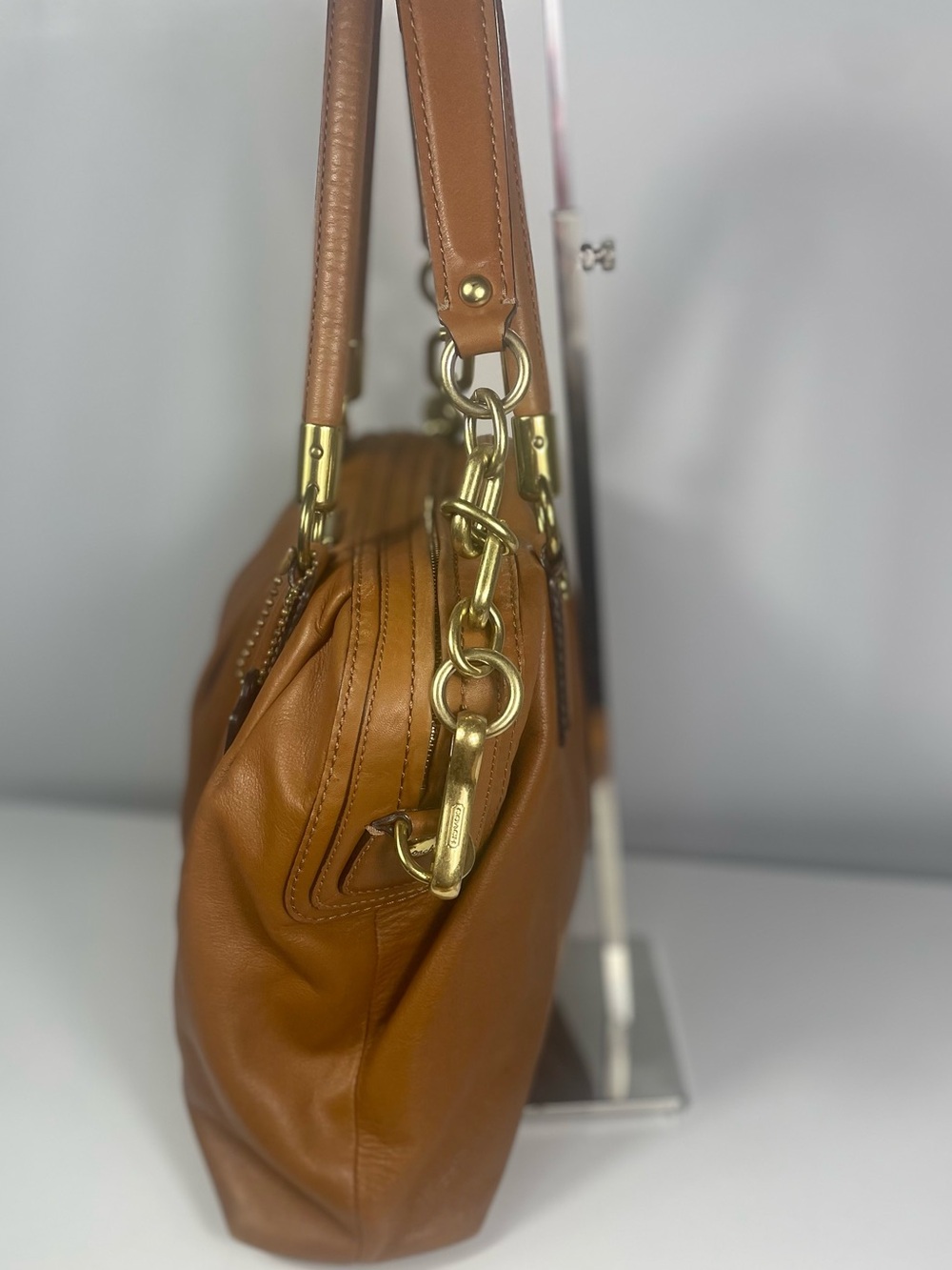 Authentic Coach Kristin Brown Pleated Leather Satchel - Picture 10 of 14